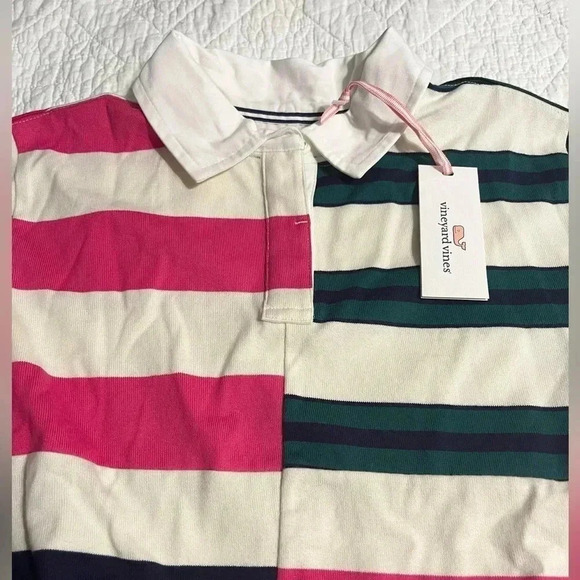 Vineyard Vines Polo Shirt Girls Rugby Pink Green Long Sleeve NWT Size Large - Picture 3 of 12